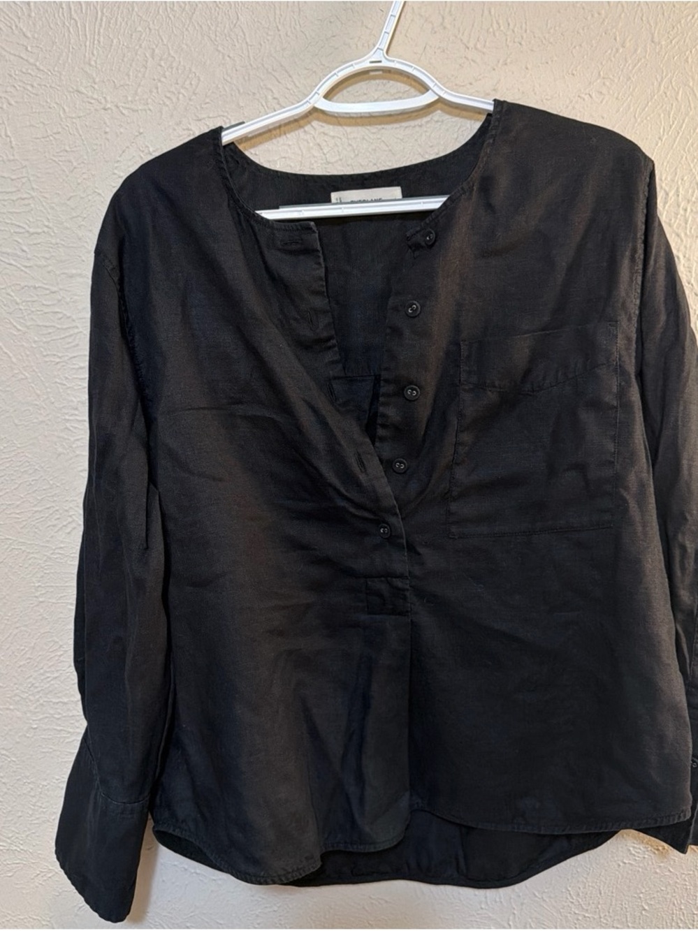 Everlane Black Linen Button-Front Long-Sleeve Women's Top